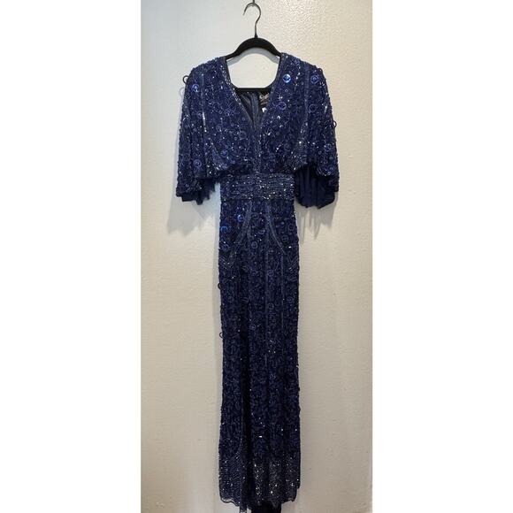 Mac Duggal Blue Gown Womens 10 Style# 4611D Embellished Beaded Dress Sequin READ - Picture 1 of 16